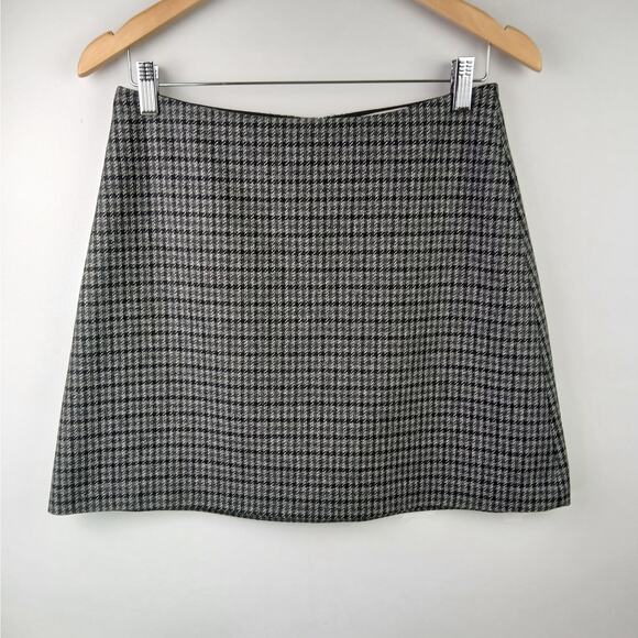 Wilfred SZ 10 Wool Cashmere Blend Houndstooth Mini Skirt Gray Black - Picture 2 of 5